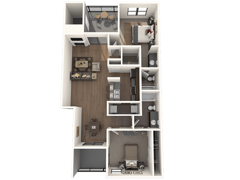 Floor plan for 2 beds, 2 baths, 1020 sqft